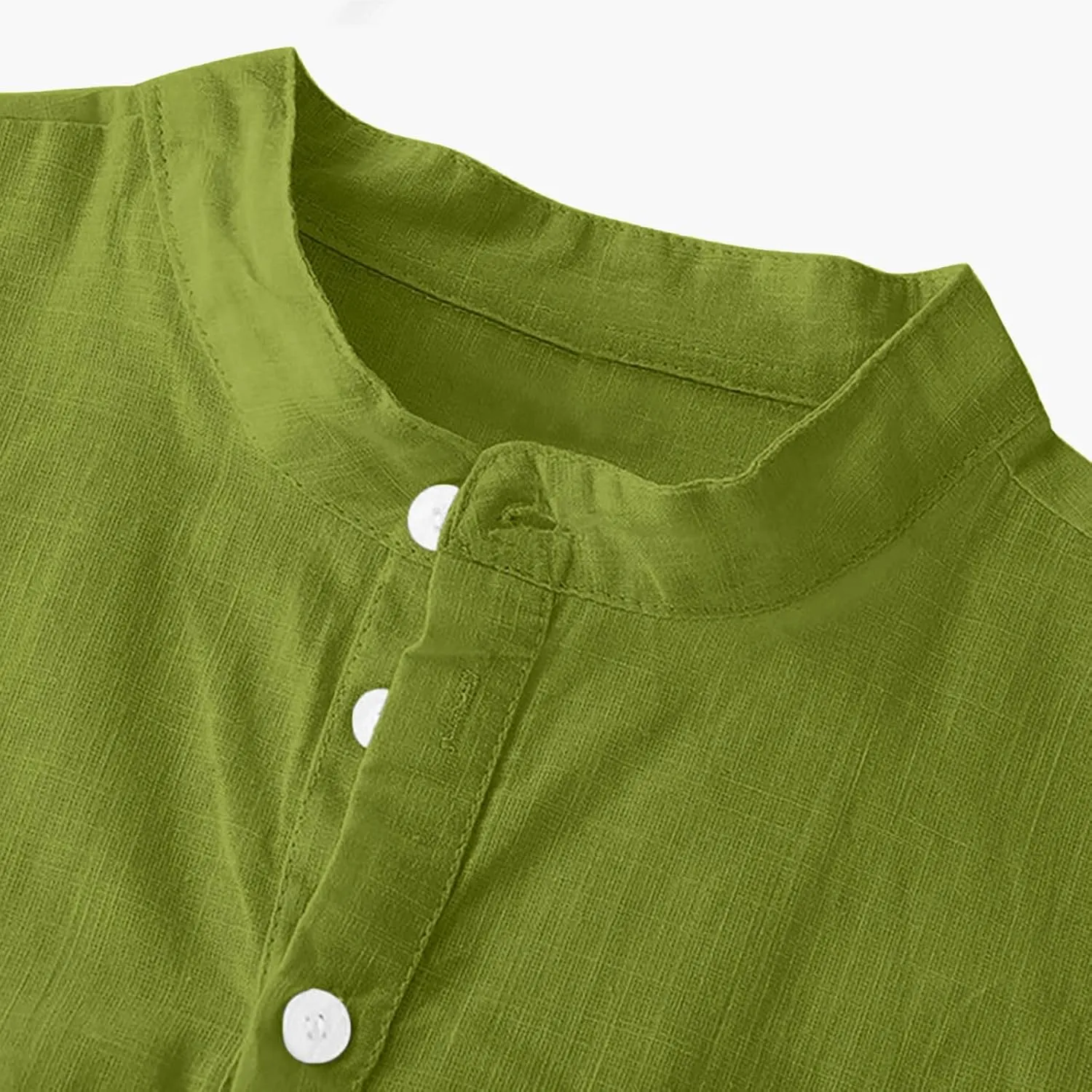 Men's Cotton Linen Henley Shirt Short Sleeve Breathable Shirts Casual Lightweight Summer Tee Tops