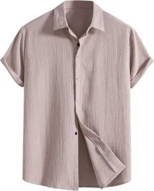 Men's Cotton Linen Short Sleeve Shirts Casual Lightweight Button Down Shirts Vacation Beach Summer Tops Turndown T Shirt