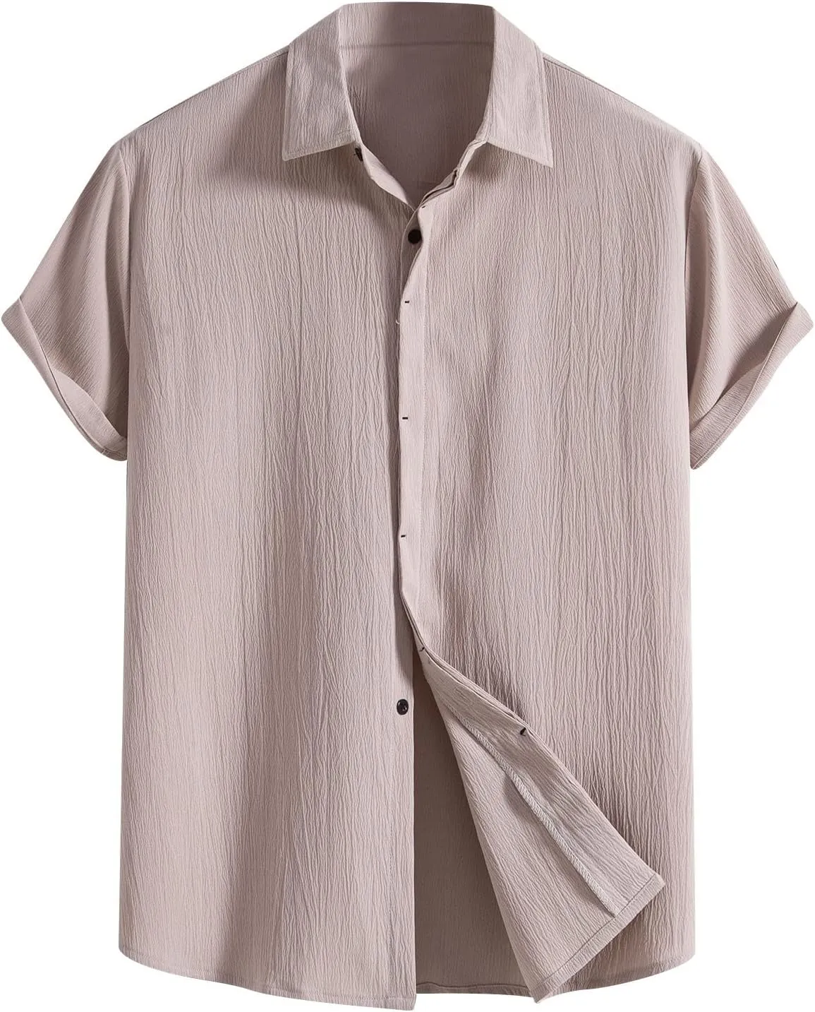 Men's Cotton Linen Short Sleeve Shirts Casual Lightweight Button Down Shirts Vacation Beach Summer Tops Turndown T Shirt