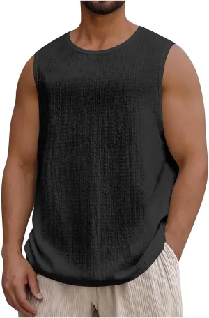 Men's Crewneck Sleeveless Athletic Tank Top Summer Casual Workout Muscle Cut Tee Tops Lightweight Quick Dry Vest