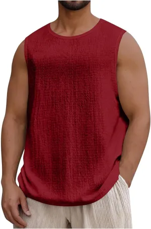 Men's Crewneck Sleeveless Athletic Tank Top Summer Casual Workout Muscle Cut Tee Tops Lightweight Quick Dry Vest