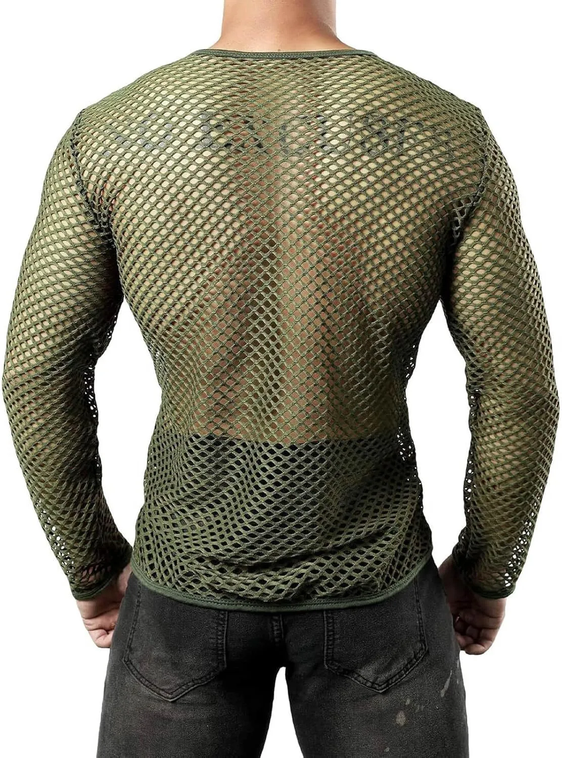 Mens Fishnet Mesh Muscle Shirts Top See Thru Workout Gym Shirts Mesh Base Layer Fishnet Sexy Top Fitted Crew Neck Tee
