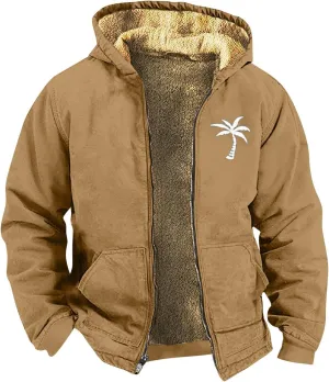 Men'S Fleece Jackets & Coats Heated Solid Color Flag Print Autumn Winter Casual Zipper Hooded Jacket