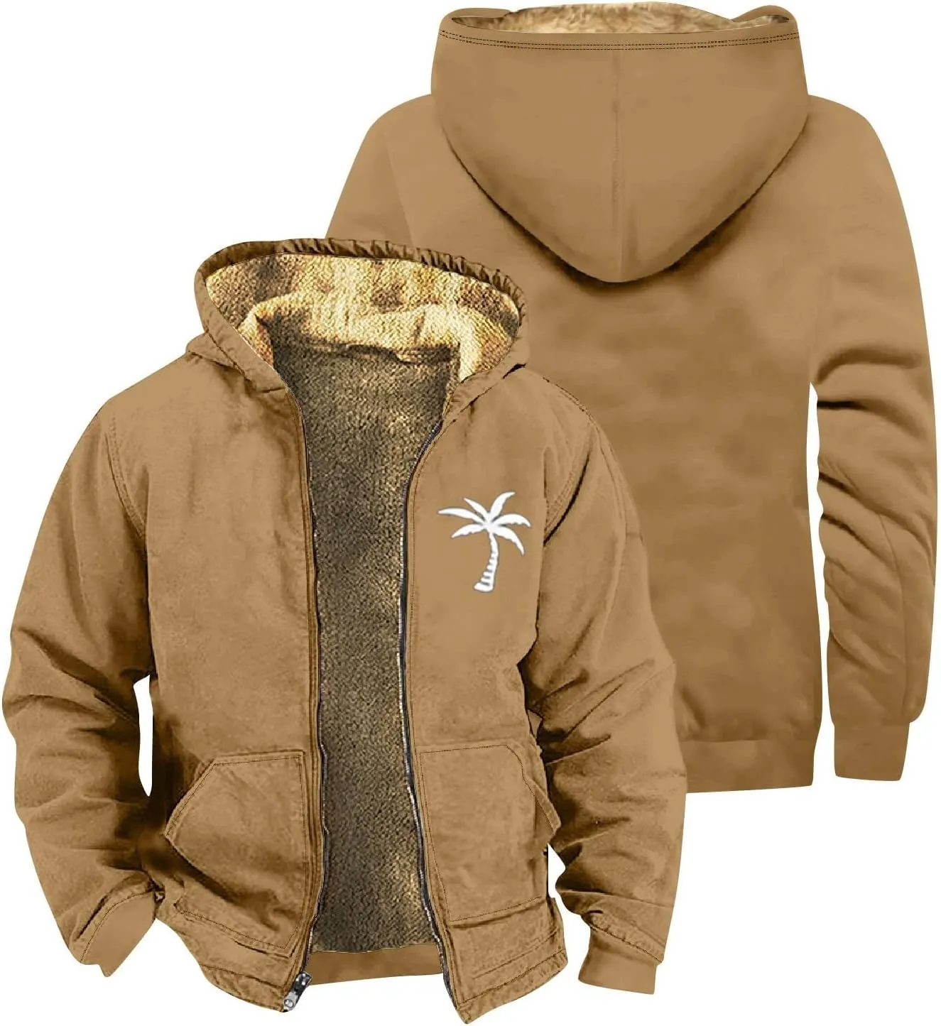 Men'S Fleece Jackets & Coats Heated Solid Color Flag Print Autumn Winter Casual Zipper Hooded Jacket