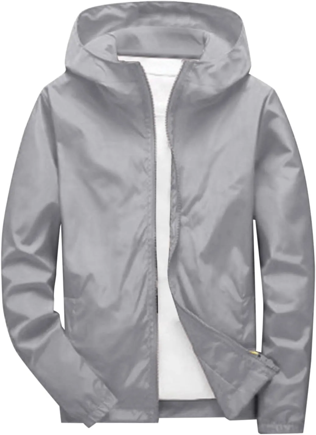Mens Hooded Raincoat Big and Tall Lightweight Solid Color Waterproof Windproof Rain Jackets Hiking Travel Windbreaker