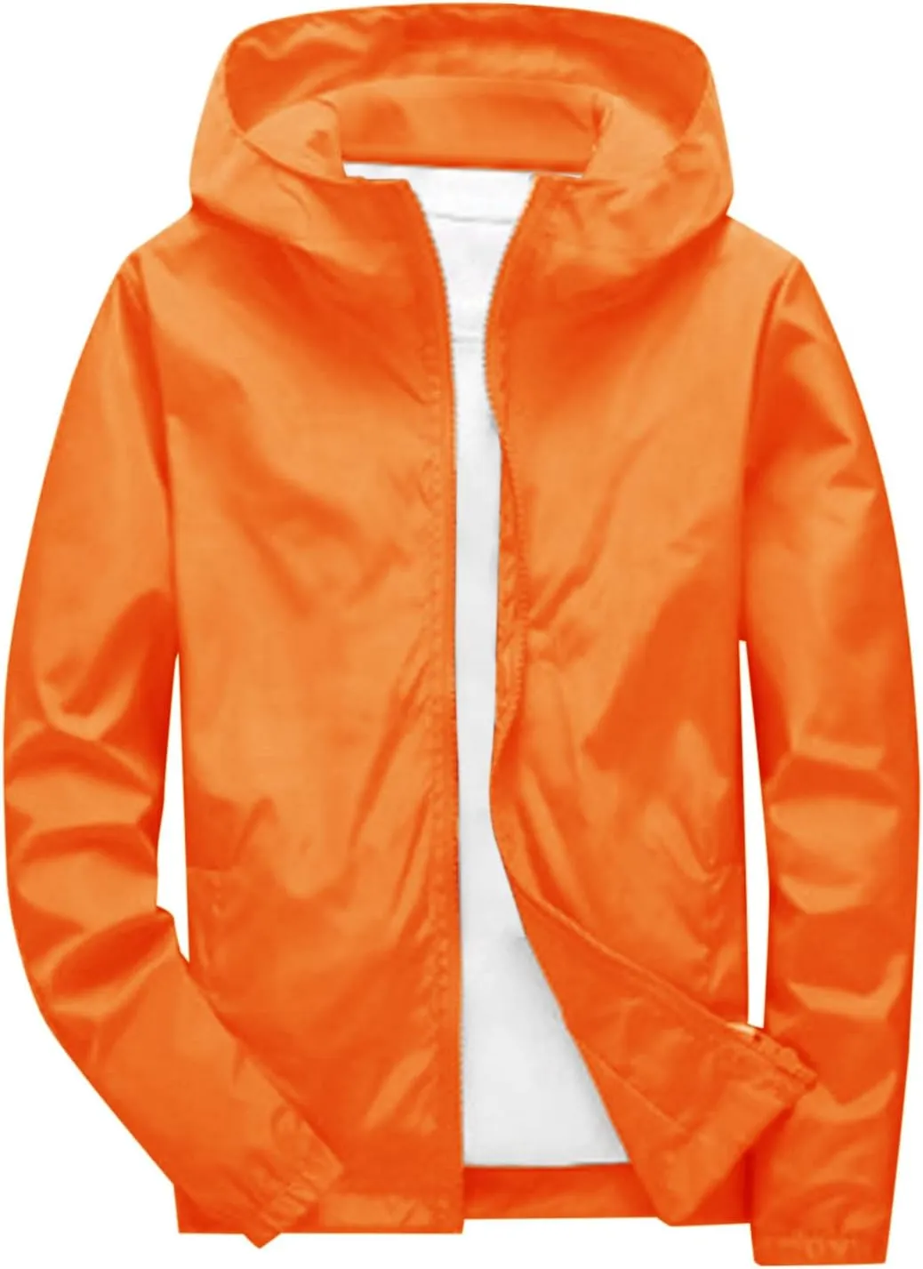 Mens Hooded Raincoat Big and Tall Lightweight Solid Color Waterproof Windproof Rain Jackets Hiking Travel Windbreaker
