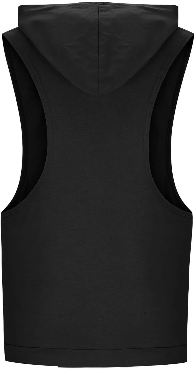 Men's Hooded Workout Tank Tops Cotton Quick Dry Lightweight Sleeveless Cut Out T Shirts Gym Bodybuilding Muscle Tees