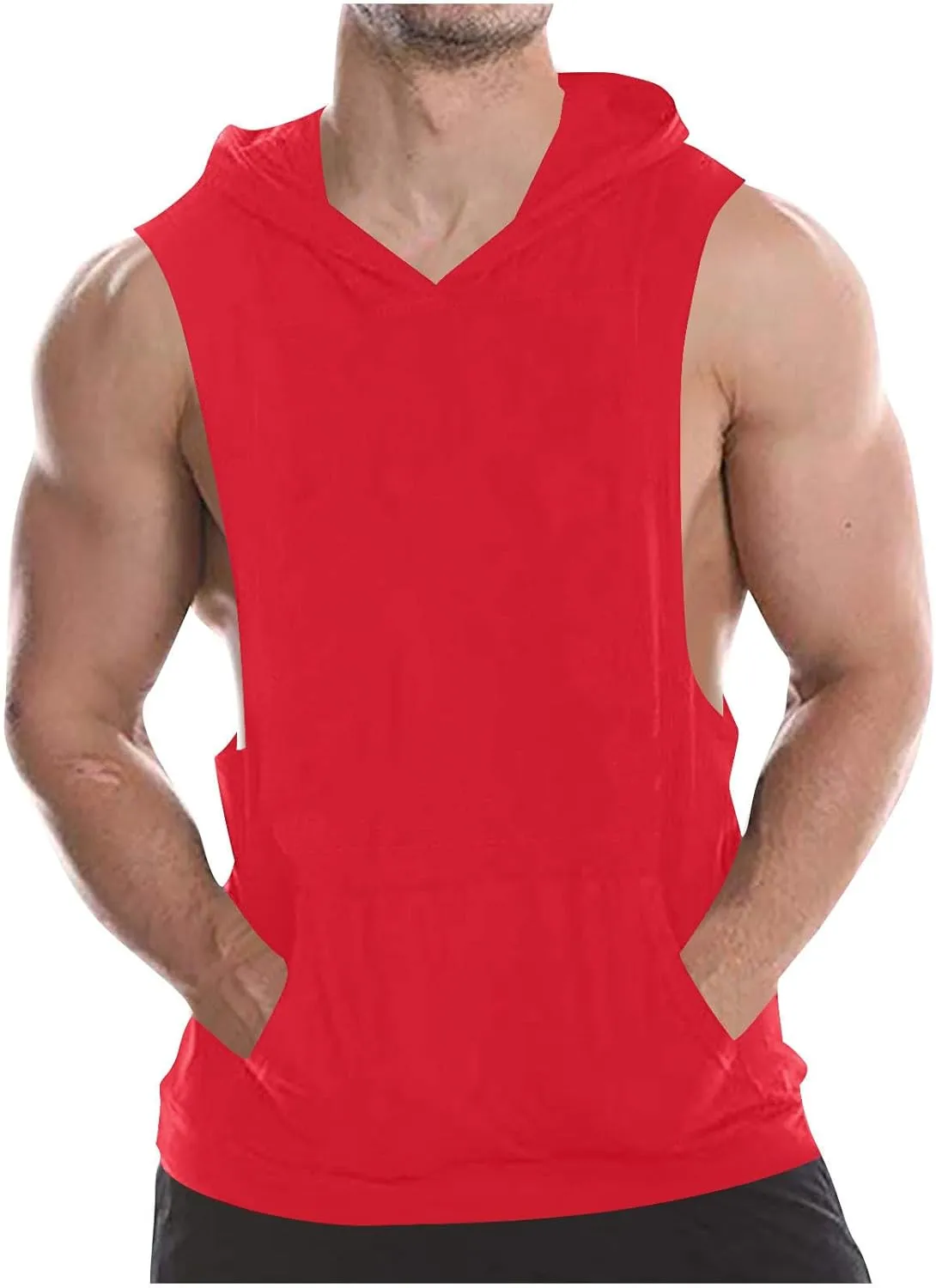Men's Hooded Workout Tank Tops Cotton Quick Dry Lightweight Sleeveless Cut Out T Shirts Gym Bodybuilding Muscle Tees