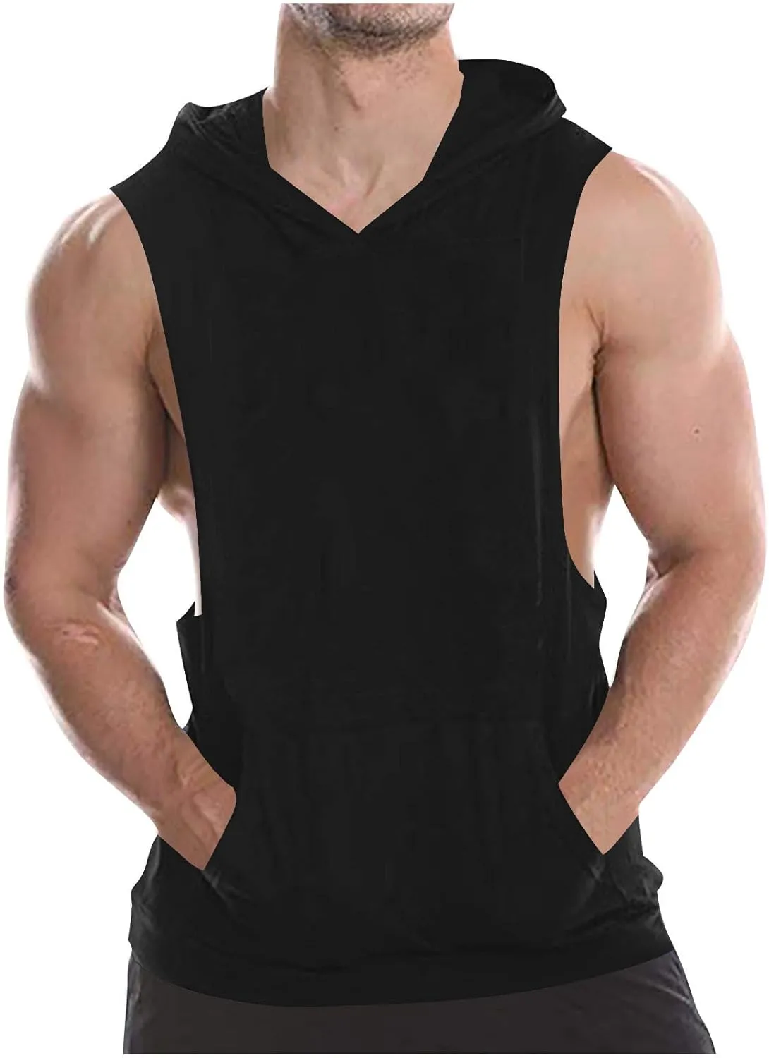Men's Hooded Workout Tank Tops Cotton Quick Dry Lightweight Sleeveless Cut Out T Shirts Gym Bodybuilding Muscle Tees
