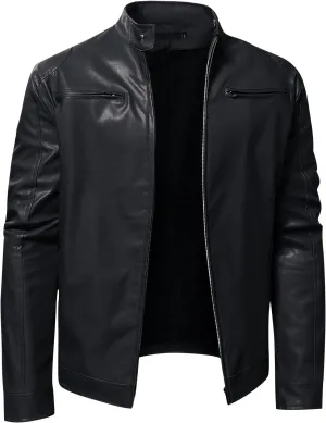 Men'S Leather & Faux Leather Jackets & Coats Fashion Men Autumn Winter Warm Casual Leather Zipper Long Sleeve Jacket Coat