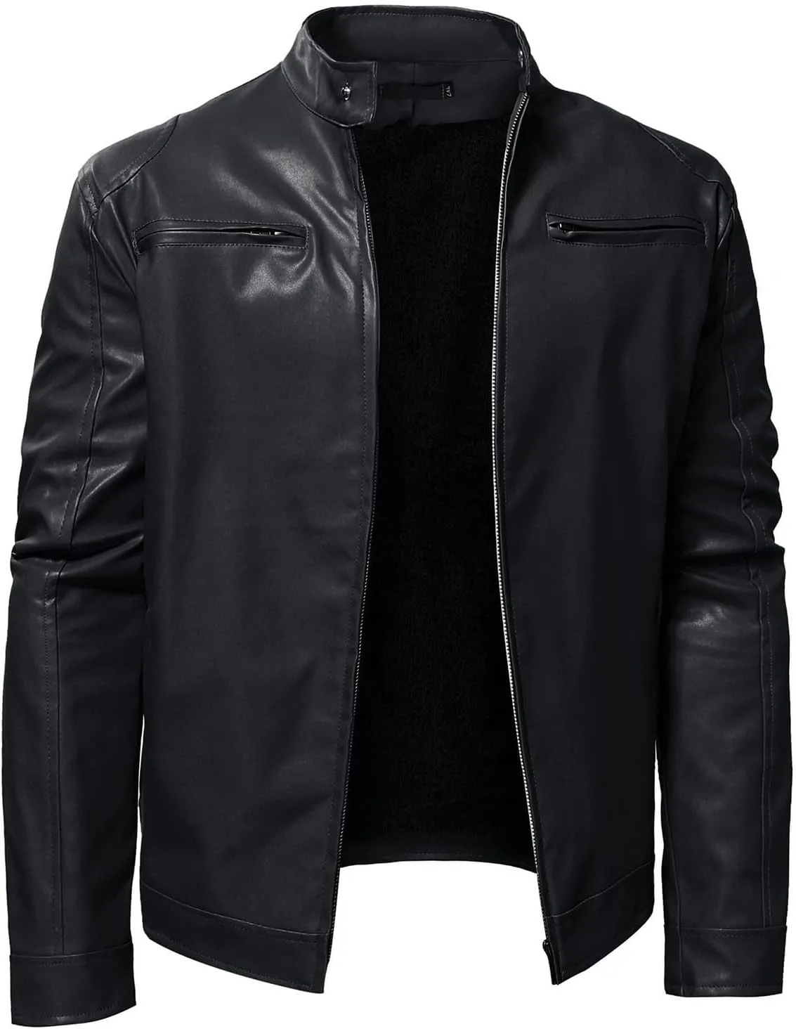 Men'S Leather & Faux Leather Jackets & Coats Fashion Men Autumn Winter Warm Casual Leather Zipper Long Sleeve Jacket Coat
