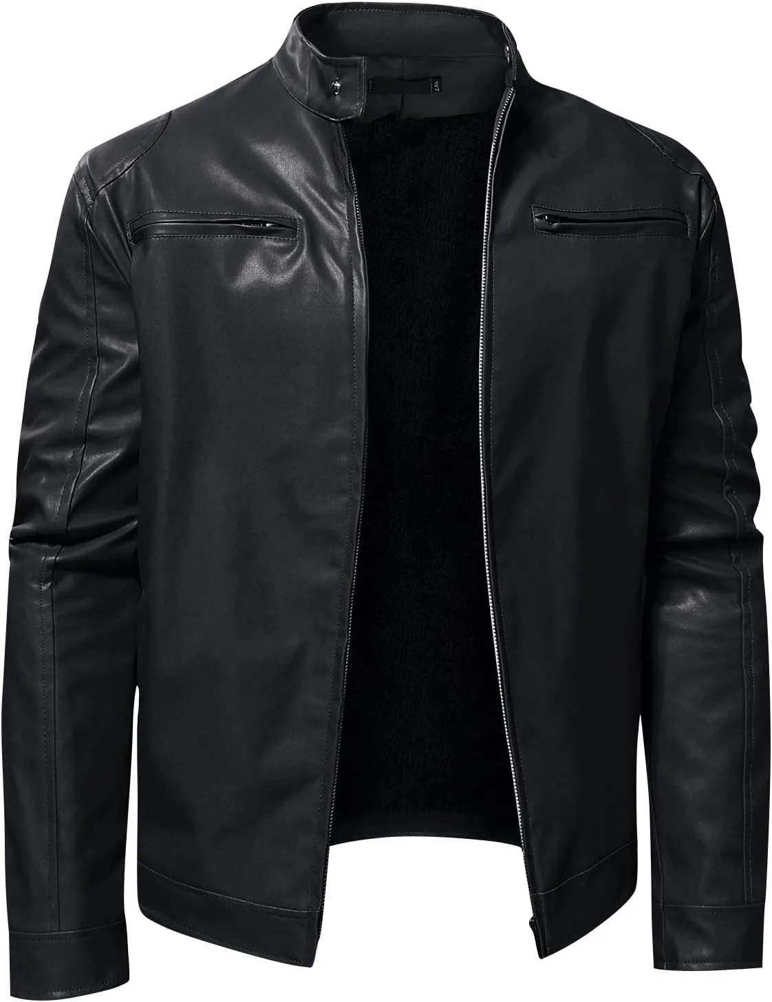 Men'S Leather & Faux Leather Jackets & Coats Fashion Men Autumn Winter Warm Casual Leather Zipper Long Sleeve Jacket Coat