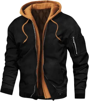 Mens Lightweight Hooded Jacket Slim Fit Casual Zip Up Windbreaker with Pockets Winter Warm Coats for Hiking Fishing