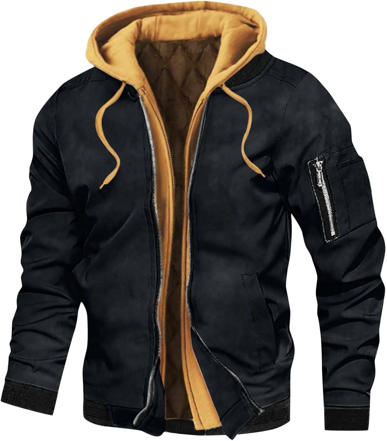 Mens Lightweight Hooded Jacket Slim Fit Casual Zip Up Windbreaker with Pockets Winter Warm Coats for Hiking Fishing