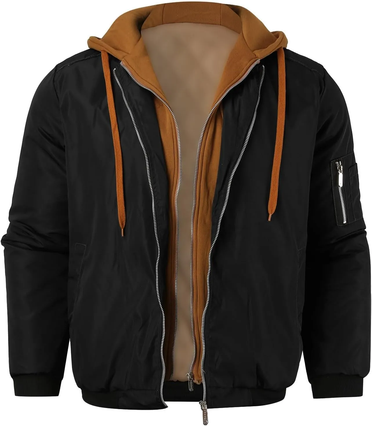 Mens Lightweight Hooded Jacket Slim Fit Casual Zip Up Windbreaker with Pockets Winter Warm Coats for Hiking Fishing