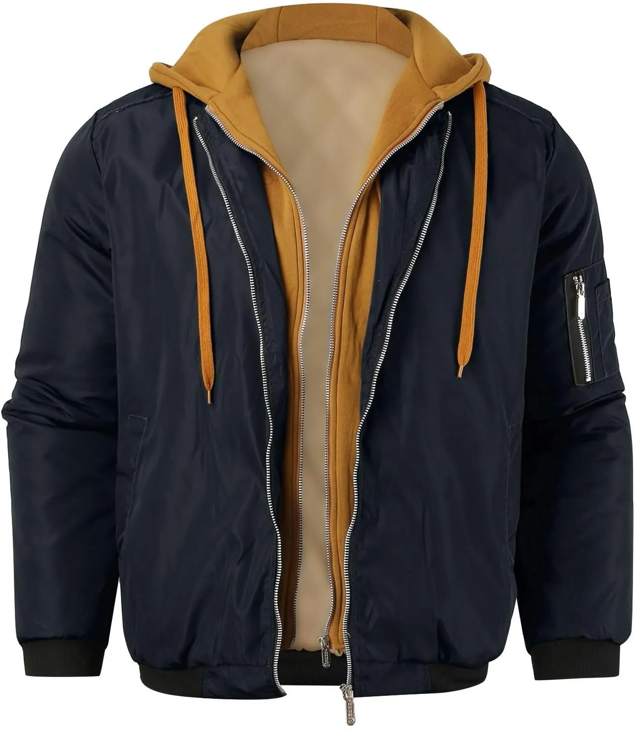 Mens Lightweight Hooded Jacket Slim Fit Casual Zip Up Windbreaker with Pockets Winter Warm Coats for Hiking Fishing