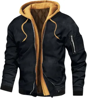 Mens Lightweight Hooded Jacket Slim Fit Casual Zip Up Windbreaker with Pockets Winter Warm Coats for Hiking Fishing