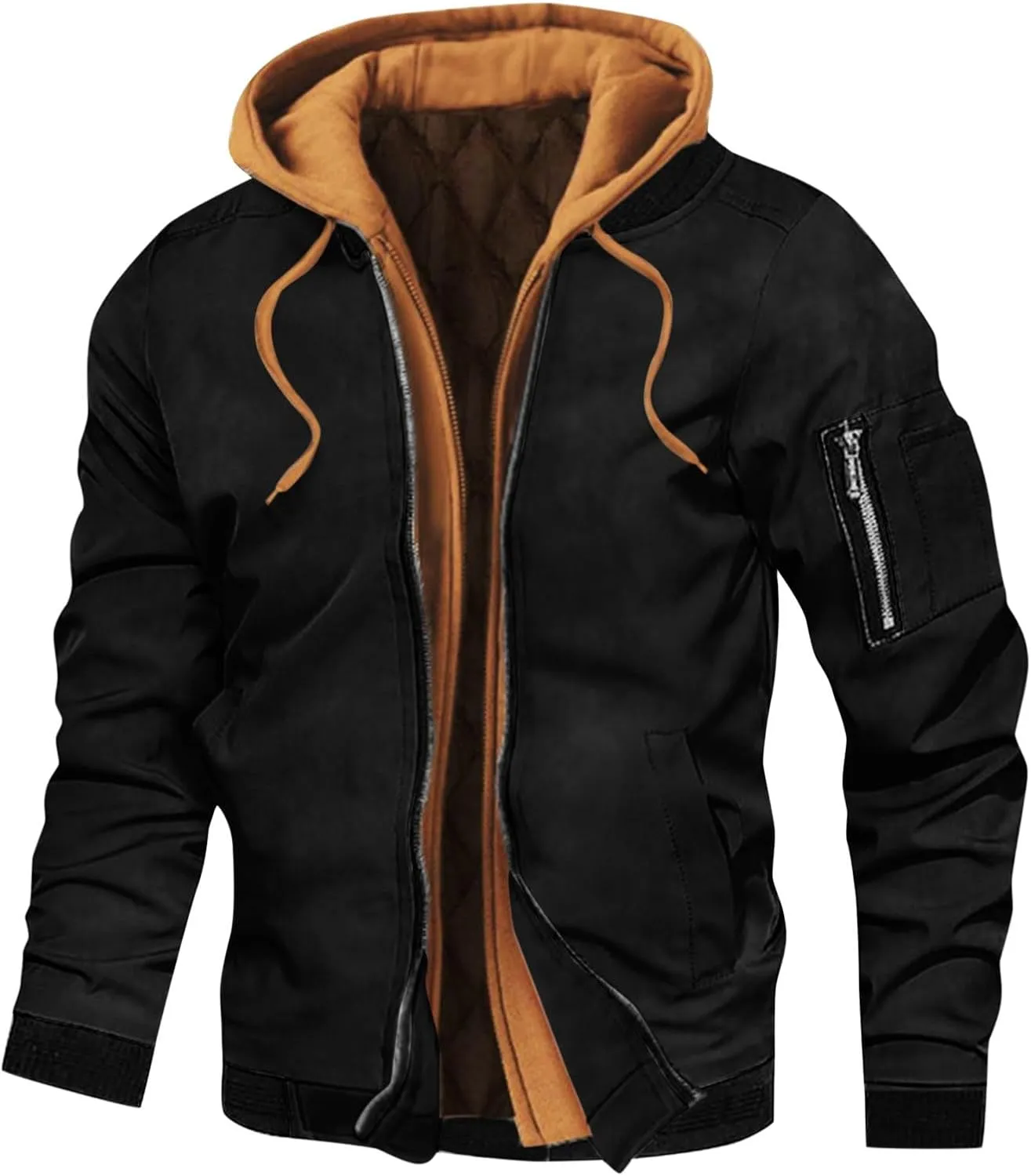 Mens Lightweight Hooded Jacket Slim Fit Casual Zip Up Windbreaker with Pockets Winter Warm Coats for Hiking Fishing