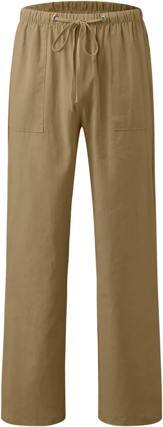 Mens Lightweight Jogging Pant Pockets Lounge Work Joggers Loose Fit Sport Casual Sweatpants Open Hem Pants