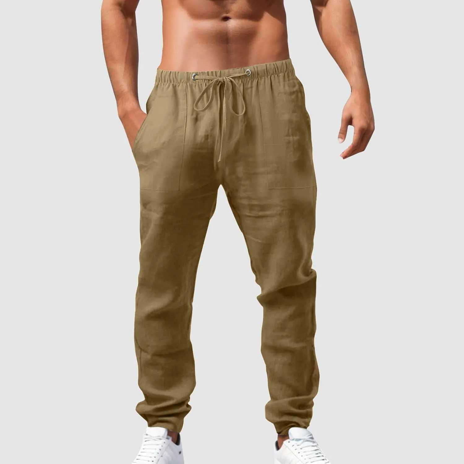 Mens Lightweight Jogging Pant Pockets Lounge Work Joggers Loose Fit Sport Casual Sweatpants Open Hem Pants