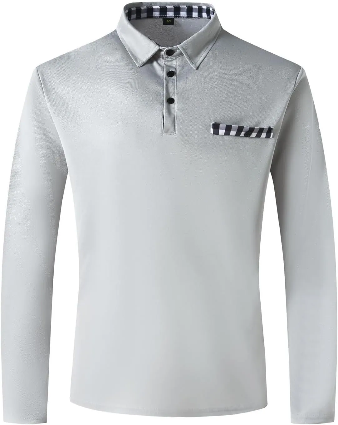 Men's Long Sleeve Polo Shirt Casual Muscle Fit Button Polo T Shirt with Pocket Basic Lightweight Collared Golf Shirt