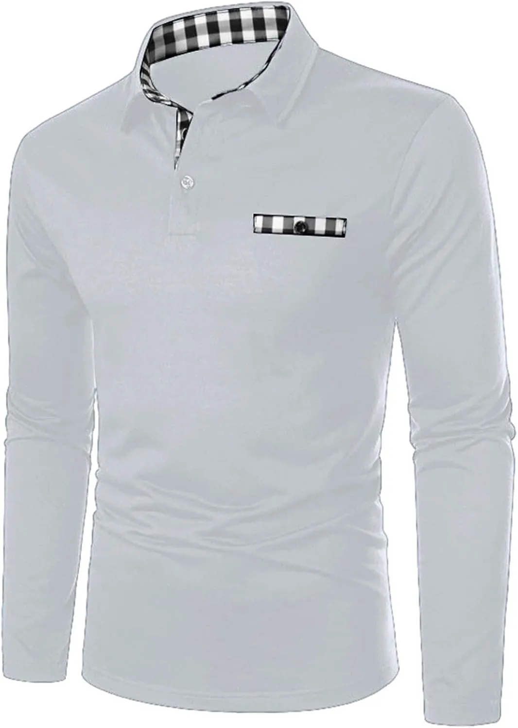 Men's Long Sleeve Polo Shirt Casual Muscle Fit Button Polo T Shirt with Pocket Basic Lightweight Collared Golf Shirt