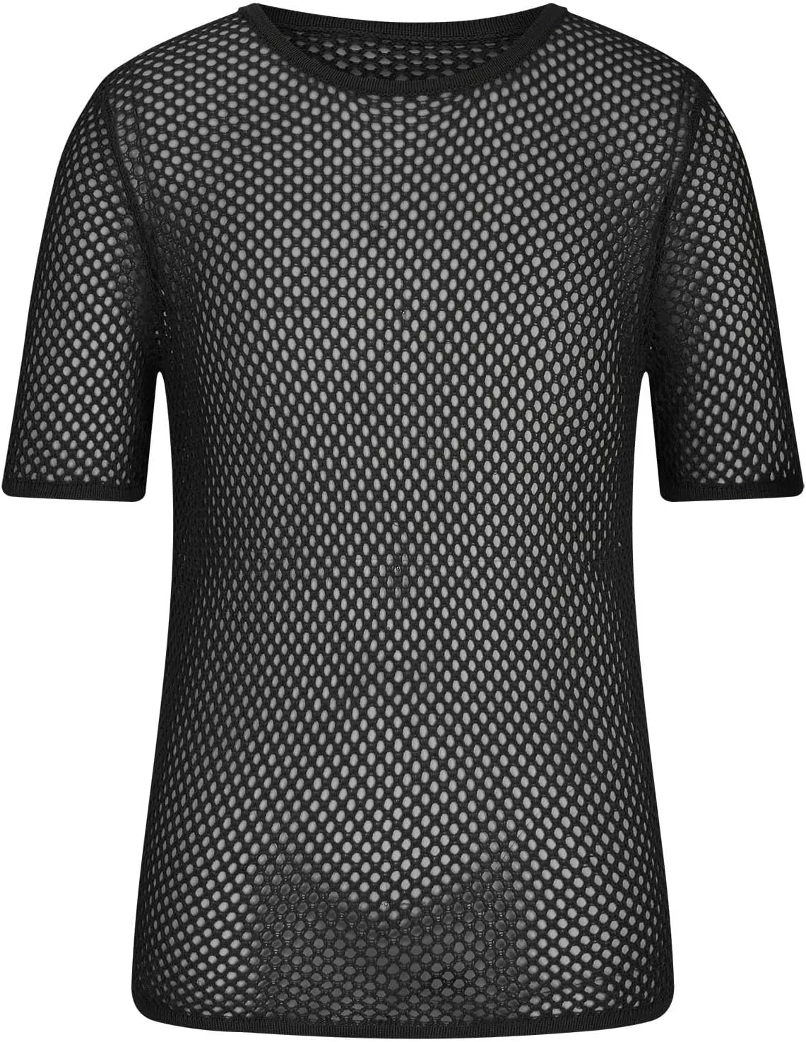 Men's Mesh Fishnet Top Fitted Beach Muscle Tee Shirts Sheer See Through Gym Workout T-Shirt Net Undershirt Clubwear