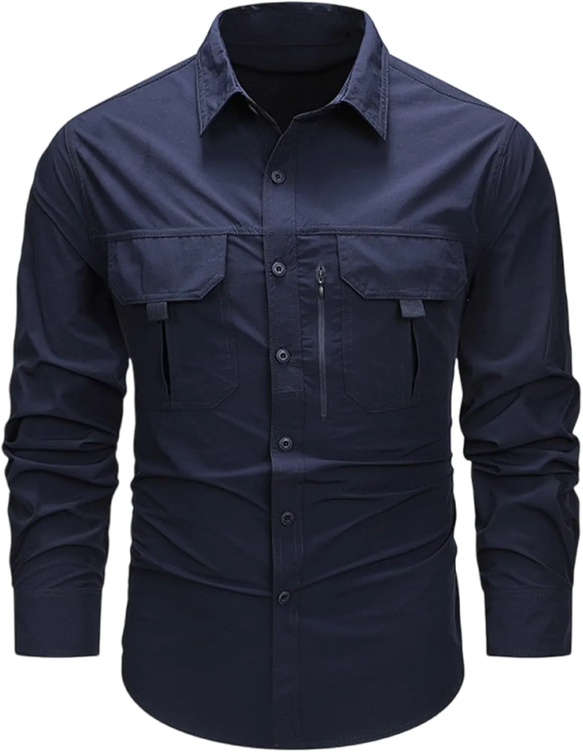 Mens Military Shirts Lightweight Tactical Work Shirt Cotton Button Cargo Shirt Loose Fit Outdoor Hiking Fishing Shirt