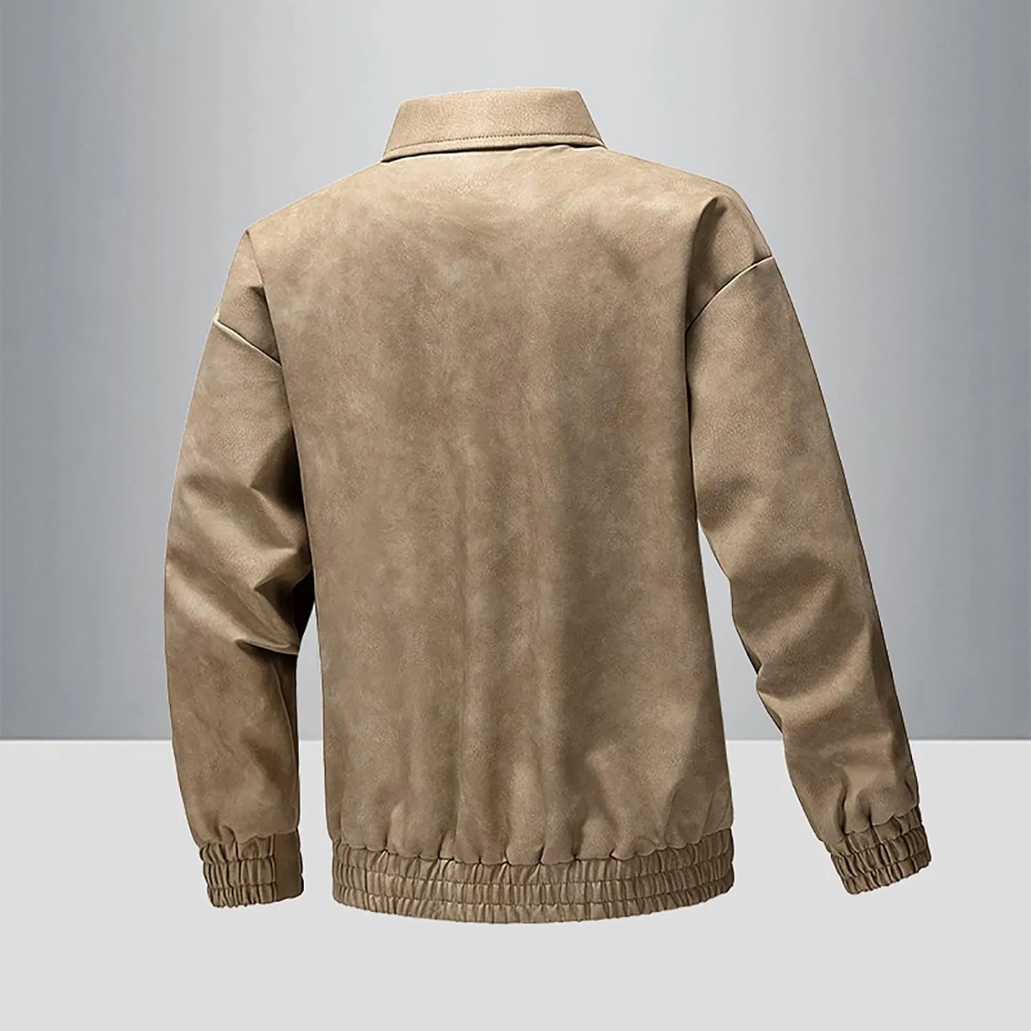 Men's PU Leather Classic Zip Up Jacket Motorcycle Vintage Racing Varsity Jacket Vintage Trucker Coat with 4 Pockets