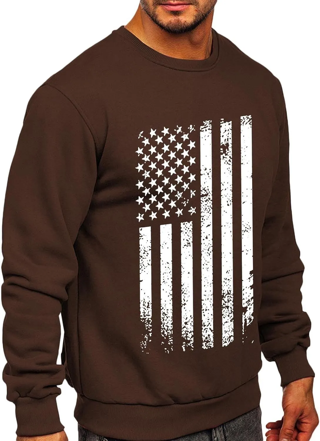 Men's Retro USA Flag Lightweight Solider Sweatshirt Casual Long Sleeve Pullover Y2K Tops USA Patriotic Freedom Shirt