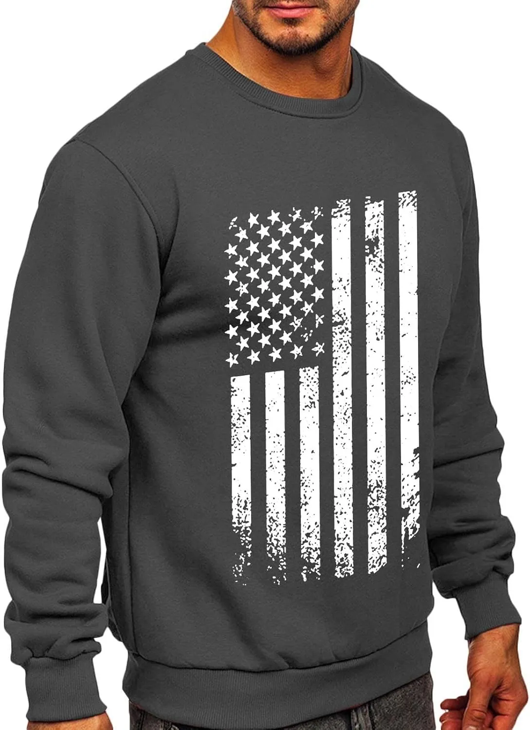 Men's Retro USA Flag Lightweight Solider Sweatshirt Casual Long Sleeve Pullover Y2K Tops USA Patriotic Freedom Shirt