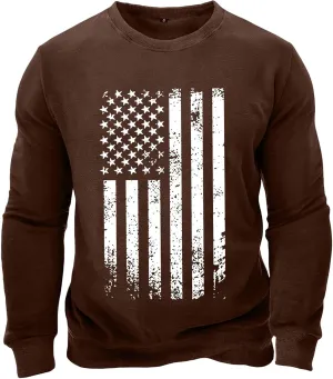 Men's Retro USA Flag Lightweight Solider Sweatshirt Casual Long Sleeve Pullover Y2K Tops USA Patriotic Freedom Shirt