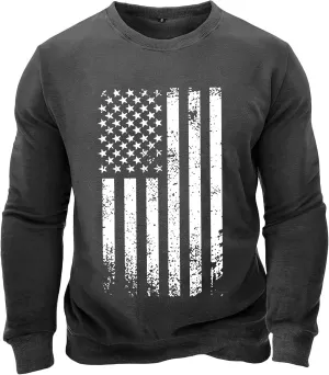 Men's Retro USA Flag Lightweight Solider Sweatshirt Casual Long Sleeve Pullover Y2K Tops USA Patriotic Freedom Shirt