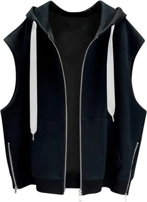 Mens Sleeveless Hooded Tank Tops Summer Casual Full Zipper Hoodie Vest Pockets Slim Fit Lightweight Workout Shirts Streetwear