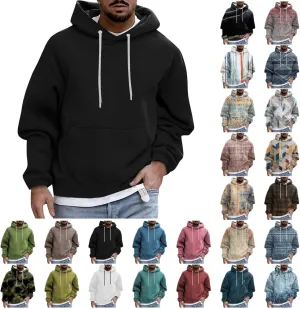 Men's Solid Color Plush Warm Hoodies Fleece Casual Pullover Pocket Autumn Winter Sweatshirt Coat