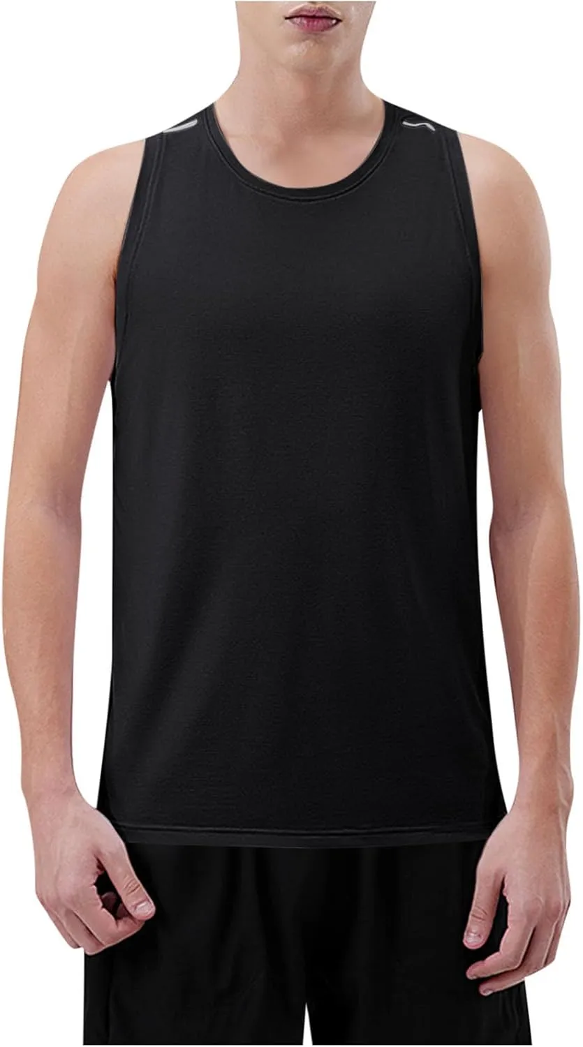Mens Summer Tank Top Casual Loose Fit Comfy Lightweight Breathable Quick Dry Tees Sleeveless Crewneck Sport Tops