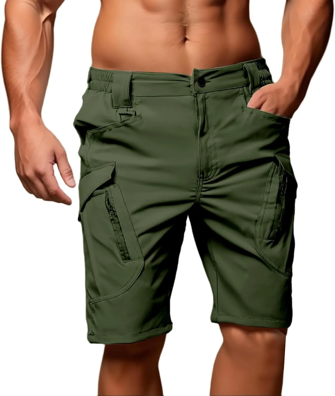 Men's Tactical Cargo Shorts Quick Dry Outdoor Stretch Hiking Shorts Breathable Elastic Waist Pant with Multi Pockets