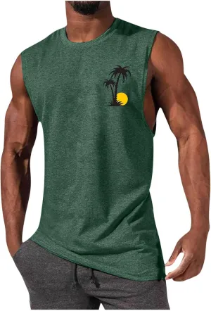 Mens Tank Tops Graphic Summer Tees Cotton Workout Gym Cut Off Sleeveless T Shirts Loose Fit Muscle Athletic Tank Tops