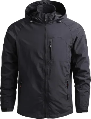 Mens Windbreaker Jacket Lightweight Waterproof Jacket with Zipper Pockets Hooded Coats for Hiking Cycling Travel