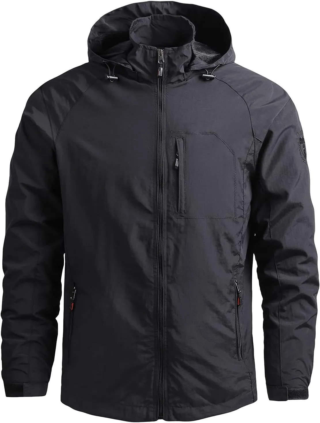 Mens Windbreaker Jacket Lightweight Waterproof Jacket with Zipper Pockets Hooded Coats for Hiking Cycling Travel