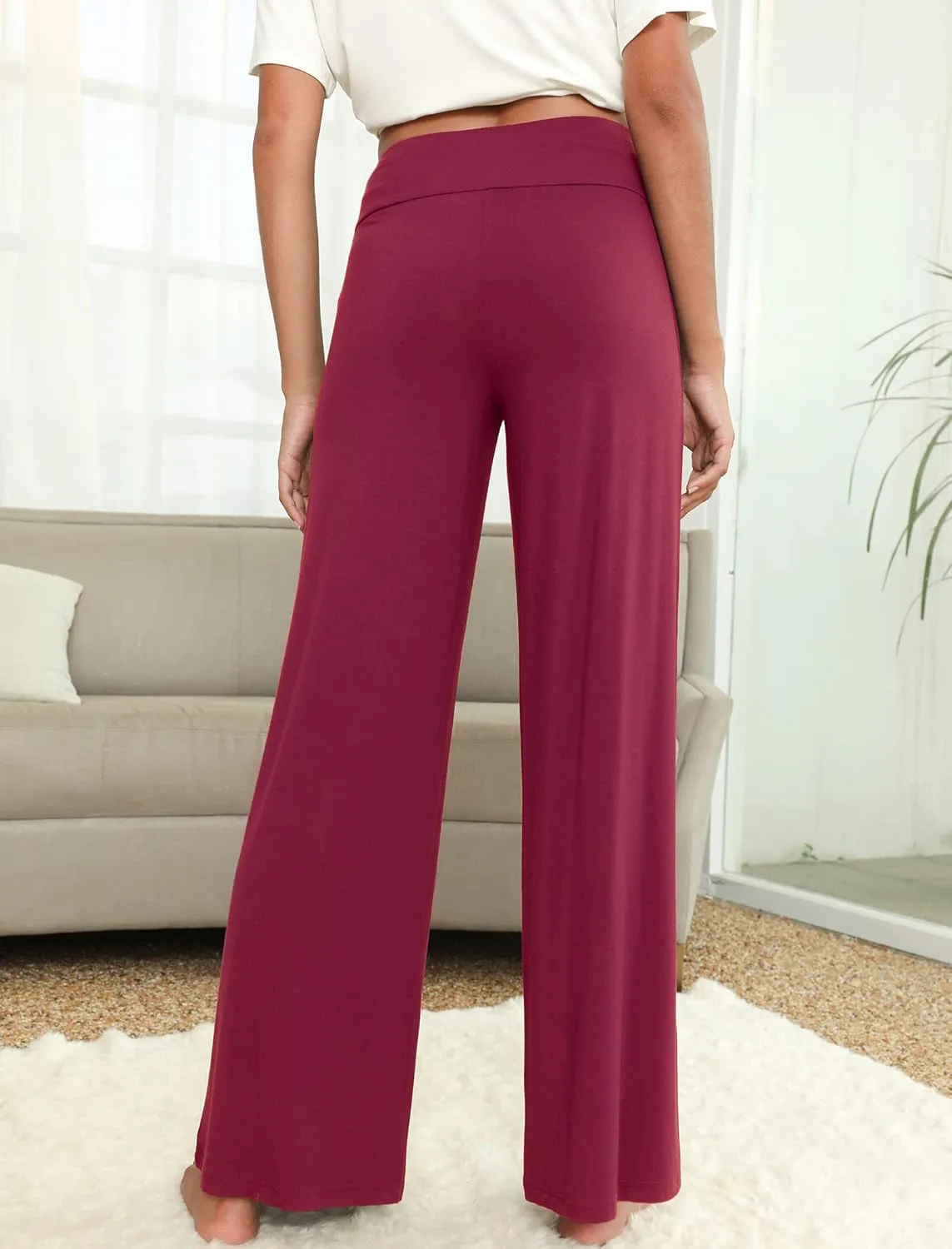 NACHILA Women's Pajama Bottoms,Viscose Made from Bamboo- Wide Leg Lounge Pants Cool Yoga Pants Soft Sweatpants
