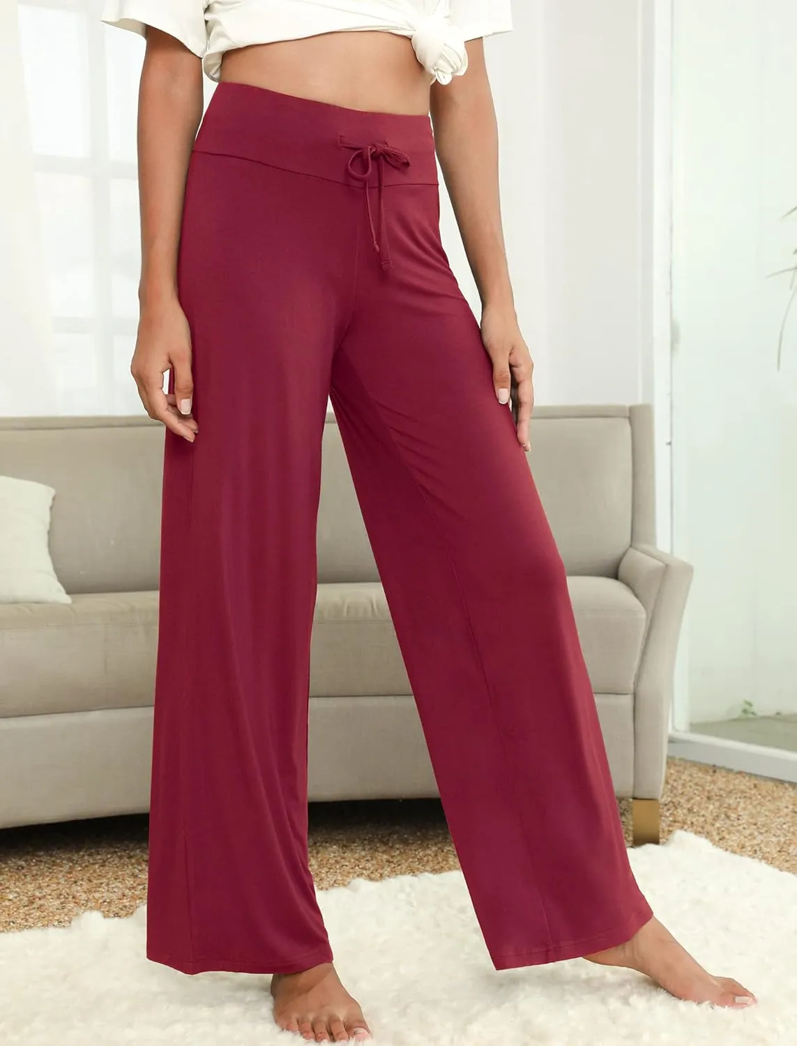 NACHILA Women's Pajama Bottoms,Viscose Made from Bamboo- Wide Leg Lounge Pants Cool Yoga Pants Soft Sweatpants