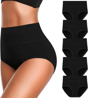 OLIKEME Cotton Underwear High Waisted Panties Full Coverage Underpants Soft Strech Ladies Briefs for Women Multi Pack