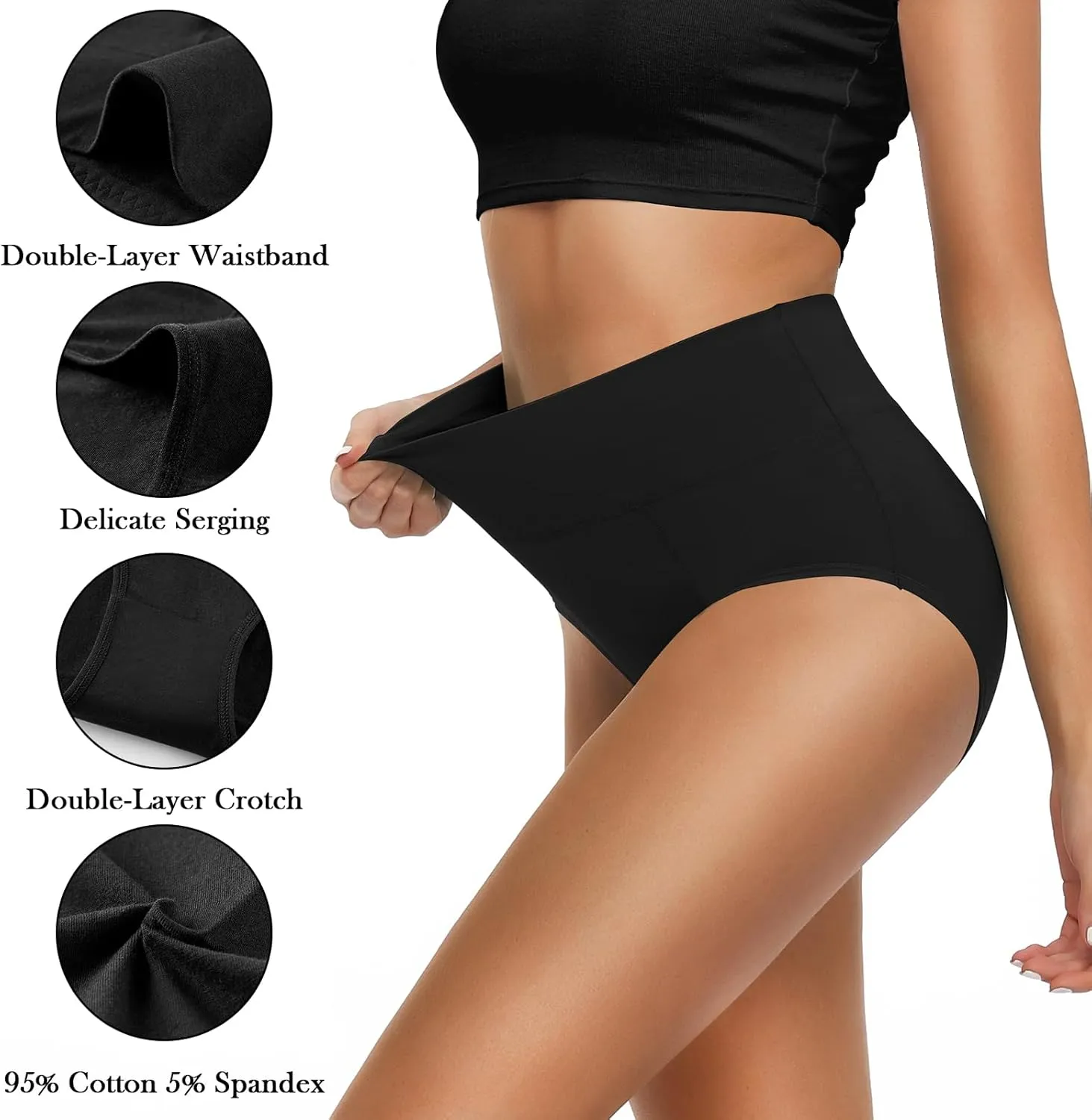OLIKEME Cotton Underwear High Waisted Panties Full Coverage Underpants Soft Strech Ladies Briefs for Women Multi Pack