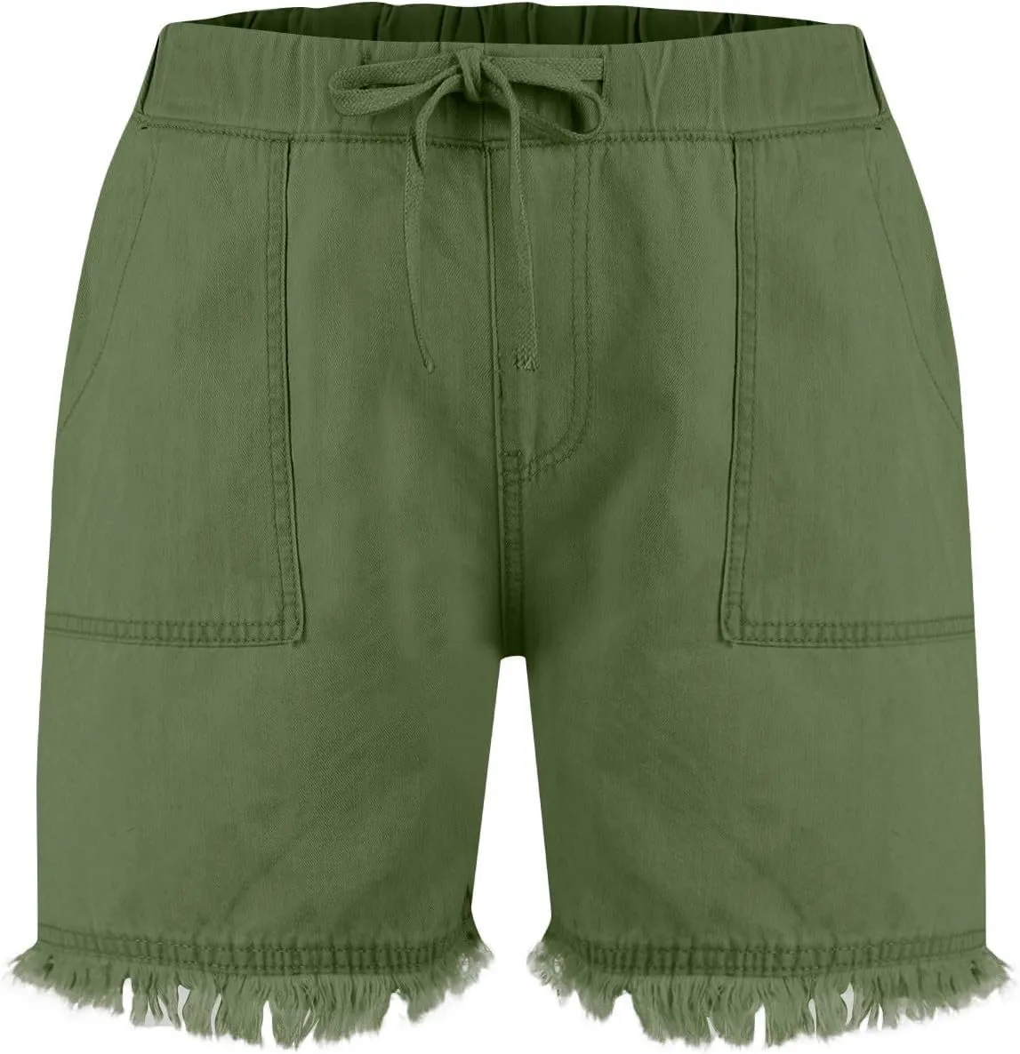 Palaver Women Jean Shorts Elastic Waist Drawstring Denim Shorts Summer Casual Raw Hem Distressed Jeans Short with Pockets