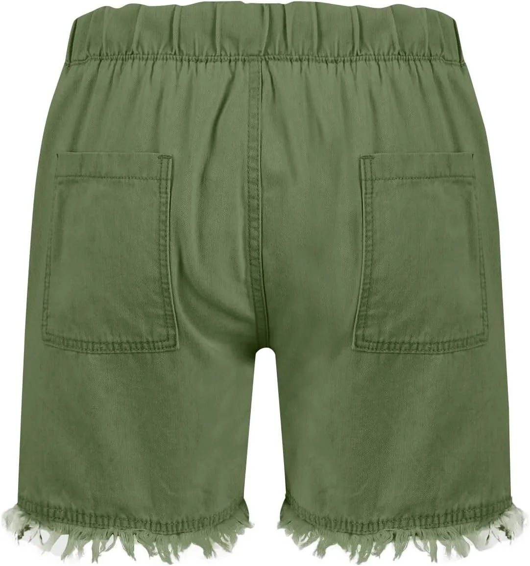 Palaver Women Jean Shorts Elastic Waist Drawstring Denim Shorts Summer Casual Raw Hem Distressed Jeans Short with Pockets