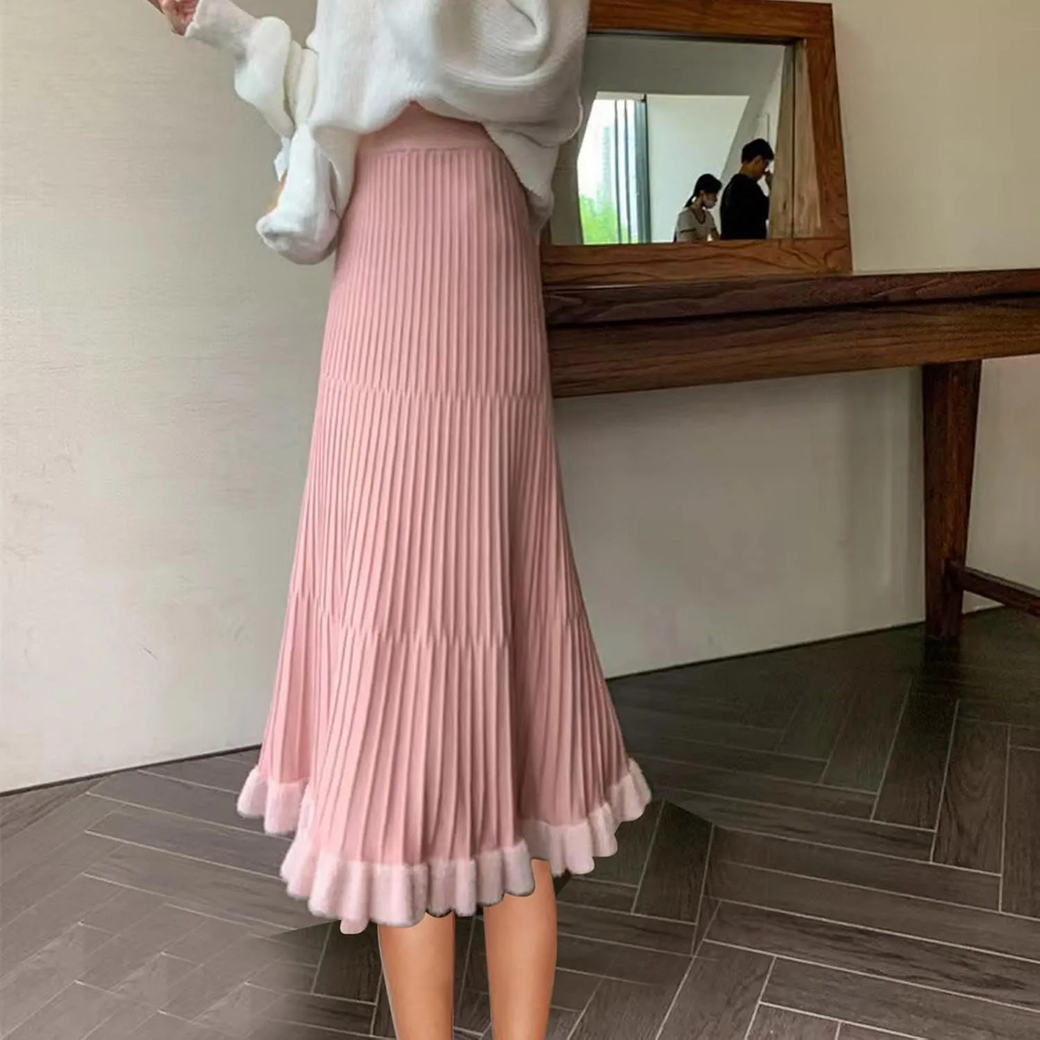 Pleated Midi Skirts for Women Aline Long High Elastic Waisted Summer Cocktail Party Swing Flowy Chiffon Swing Skirt