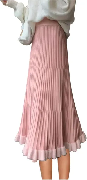 Pleated Midi Skirts for Women Aline Long High Elastic Waisted Summer Cocktail Party Swing Flowy Chiffon Swing Skirt