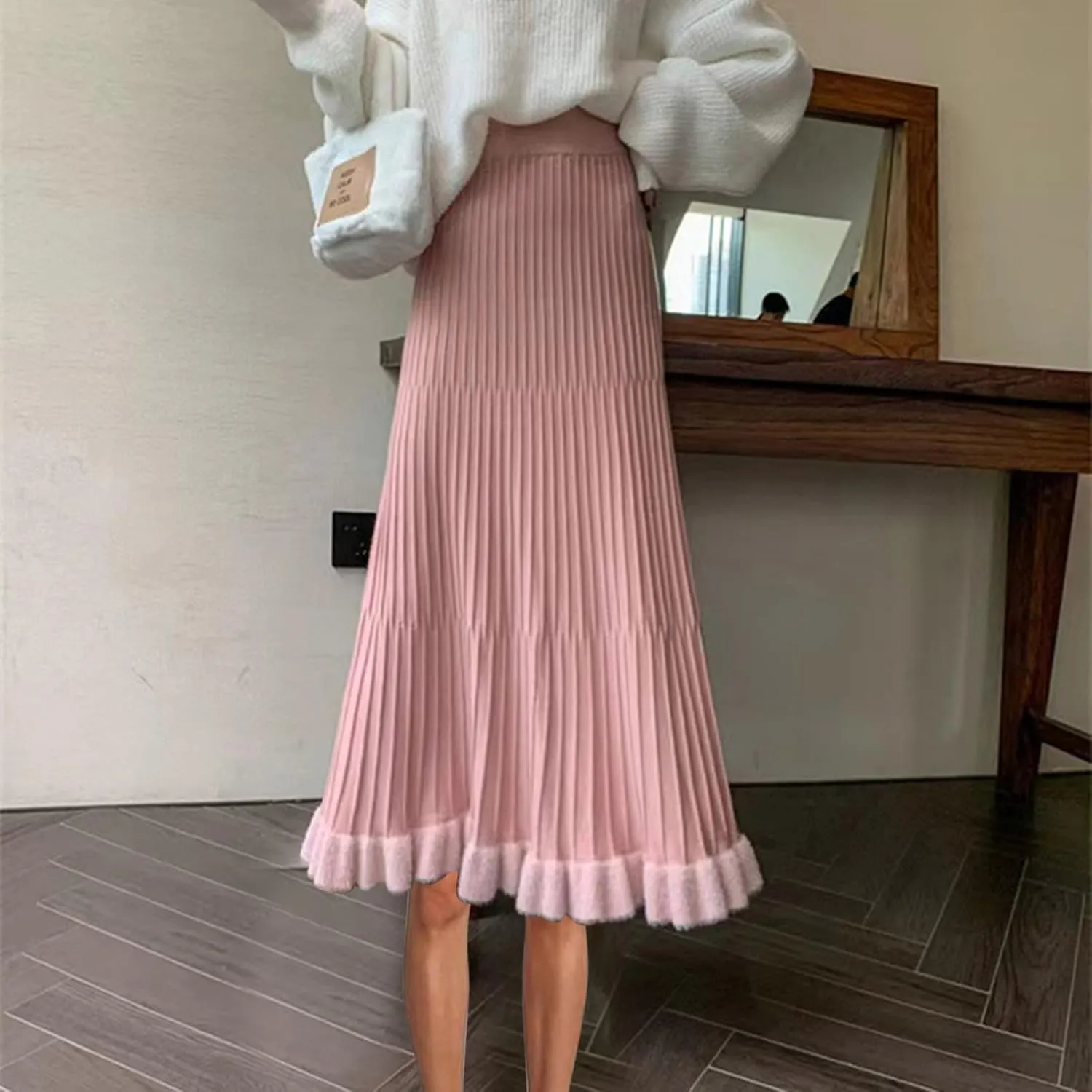Pleated Midi Skirts for Women Aline Long High Elastic Waisted Summer Cocktail Party Swing Flowy Chiffon Swing Skirt