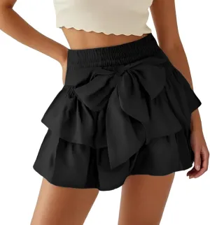 Pleated Skirt Plus Size Women High Waist Tummy Control Double Ruffles A-Line Pleated Casual Mini Skirts for Women